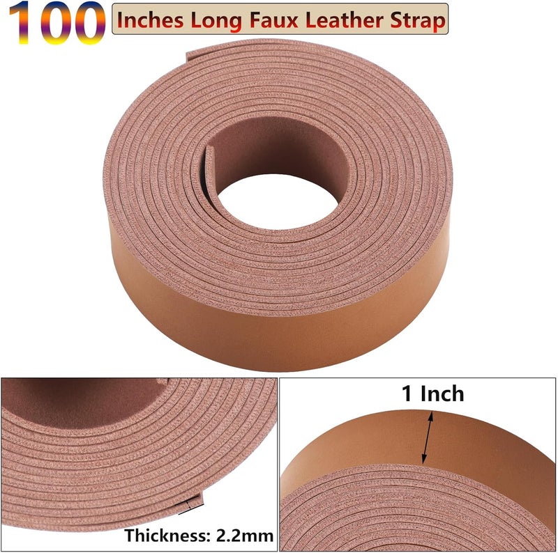 picheng Faux Leather Strap: 1 Inch Wide 100 Inches Long Leather Strips Soft Leather for DIY Craft Projects Leather Belt Strap Pet Collars Traction Ropes Tooling (Light Brown) - Image 2